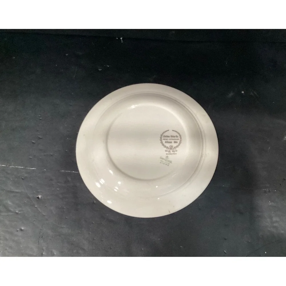 Vintage Homer Laughlin Lifetime China Burgundy 2 Magnolia Dinner Plates 10 1/4